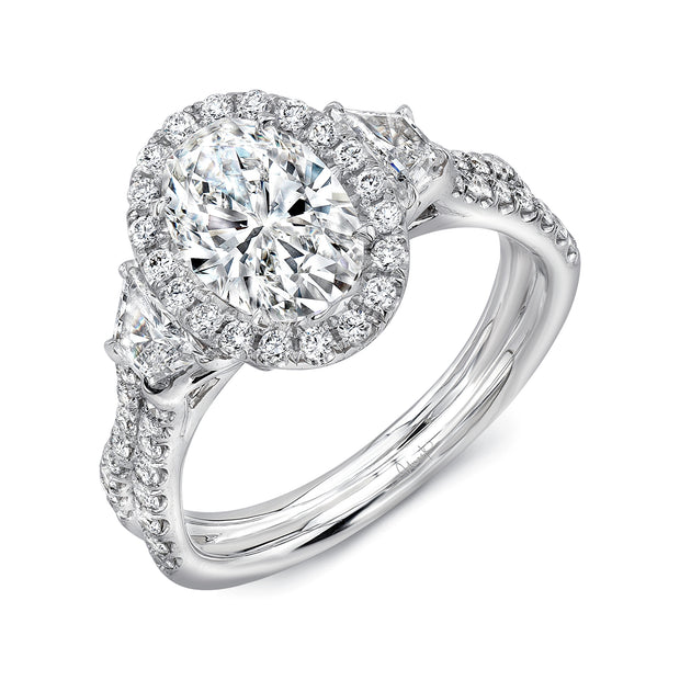 Uneek Silhouette Collection 3-Stone-Halo Radiant Engagement Ring