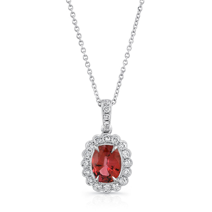 Uneek Precious Collection Halo Oval Shaped Ruby Drop Pendant