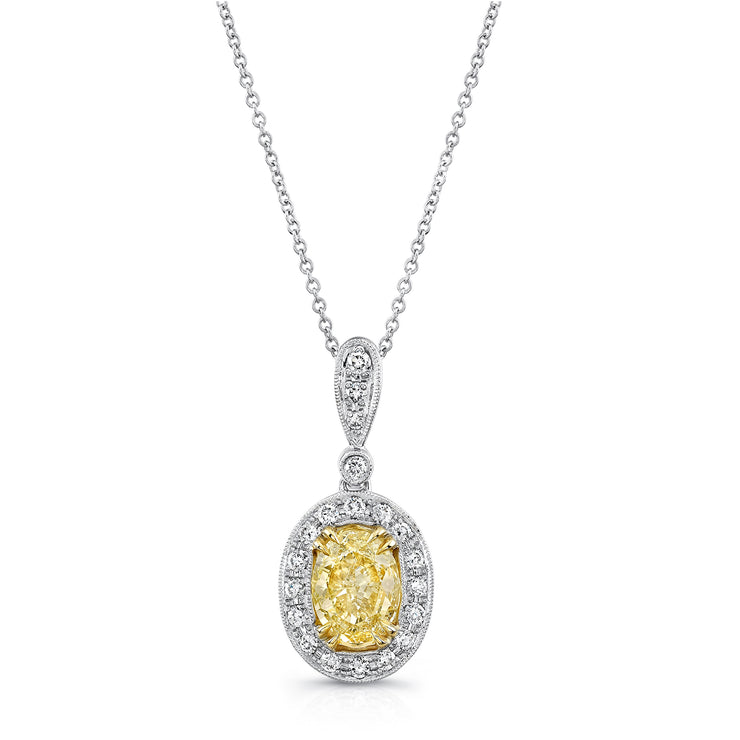 Uneek Oval Fancy Yellow Diamond Halo Pendant