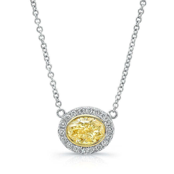 Uneek East-West Oval Yellow Diamond Halo Pendant