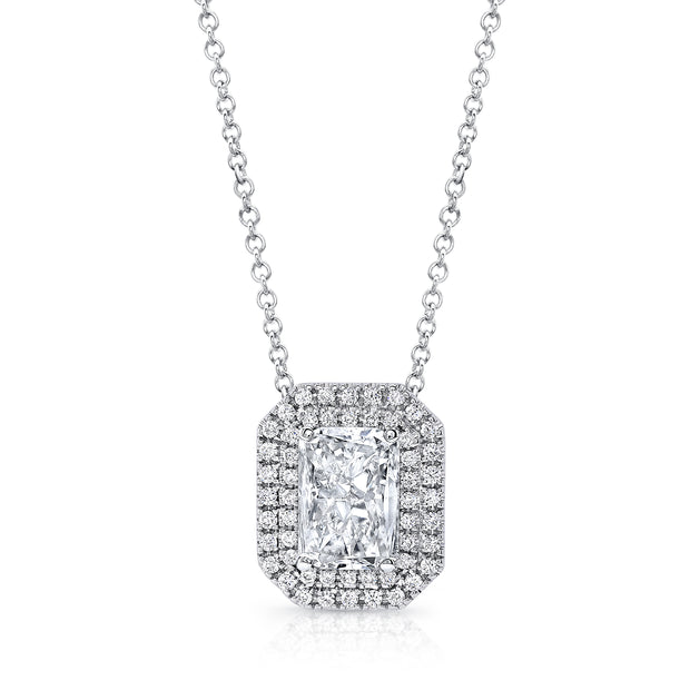 Uneek Radiant-Cut Diamond Pendant with Double Halo