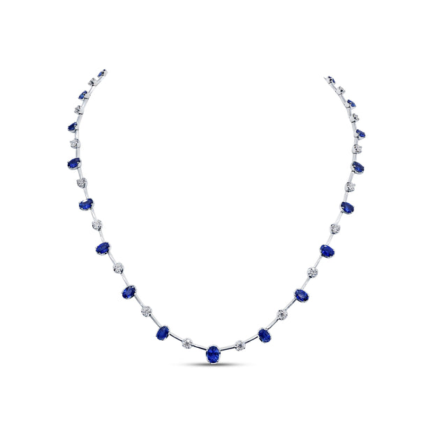 Uneek Precious Collection Oval Shaped Blue Sapphire Opera Necklace