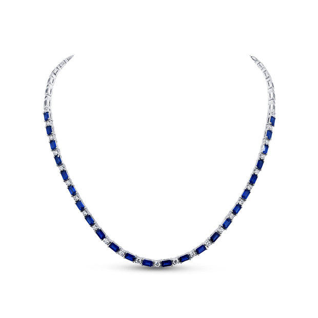 Uneek Precious Collection Emerald Cut Blue Sapphire Link Necklace