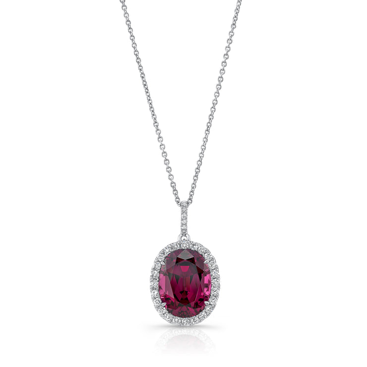 Uneek Precious Collection Halo Oval Shaped Rhodolite Drop Pendant