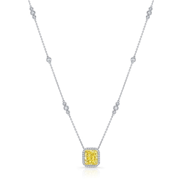 Uneek Natureal Collection Halo Radiant Yellow Diamond Pendant