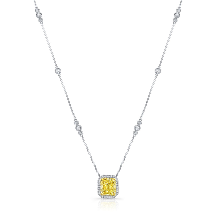 Uneek Natureal Collection Halo Radiant Yellow Diamond Pendant