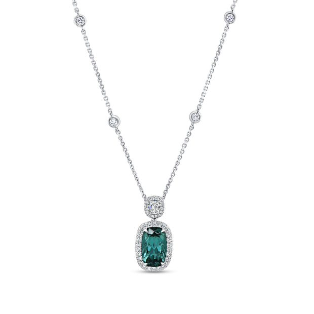 Uneek Precious Collection Drop Cushion Cut Green Tourmaline Drop Pendant