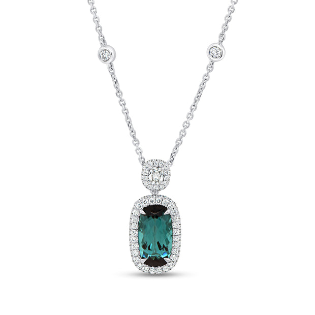 Uneek Precious Collection Drop Cushion Cut Green Tourmaline Drop Pendant