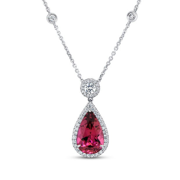 Uneek Precious Collection Drop Pear Shaped Rubellite Drop Pendant