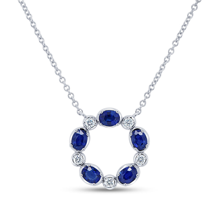 Uneek Medallion Collection Medallion Oval Shaped Blue Sapphire Medallion Pendant