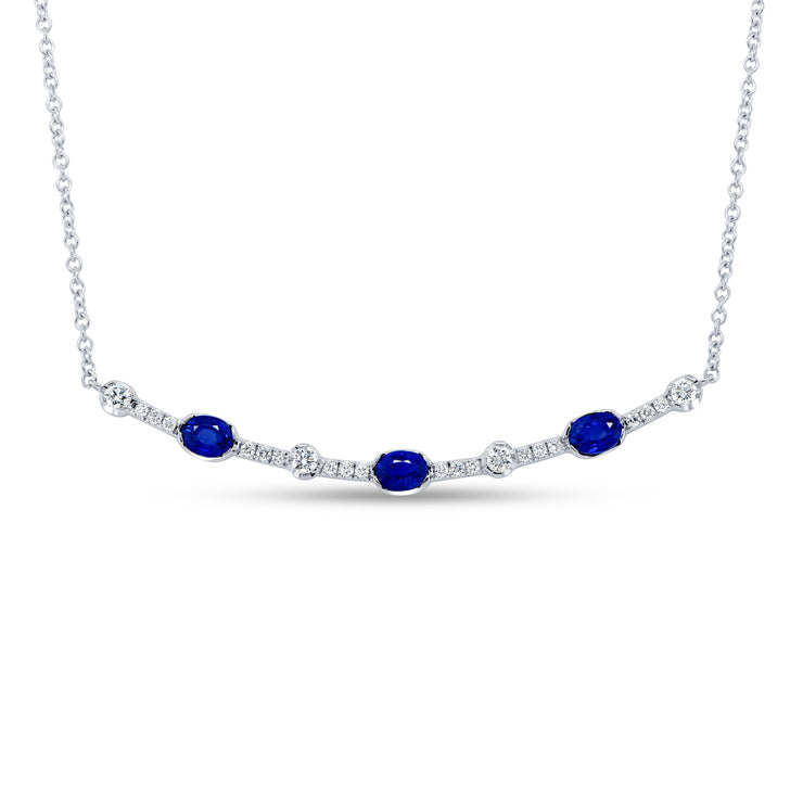 Uneek Gatsby Collection Oval Shaped Blue Sapphire Bar Necklace