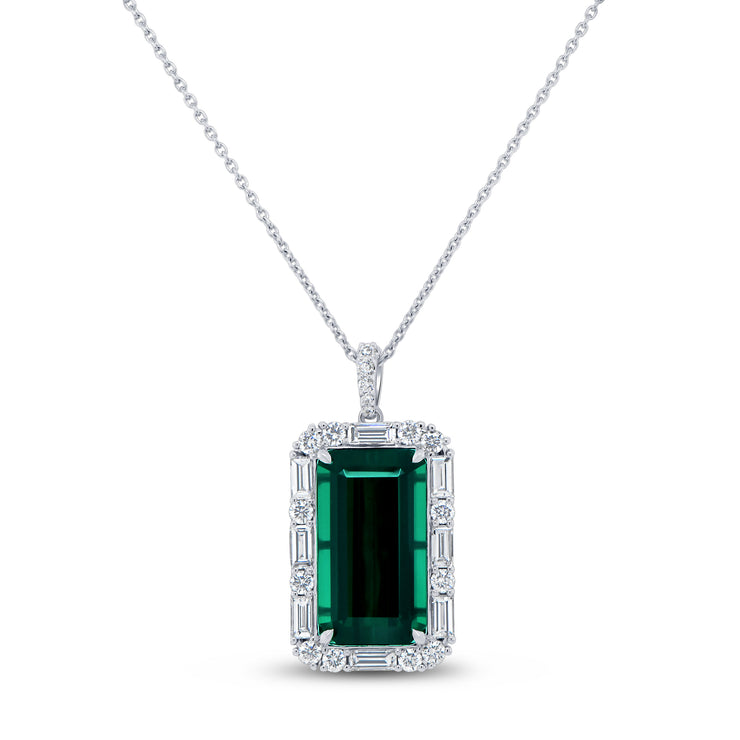 Uneek Precious Collection Halo Emerald Cut Green Tourmaline Brooch Pendant