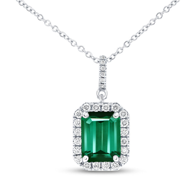 Uneek Precious Collection Halo Radiant Green Tourmaline Drop Pendant