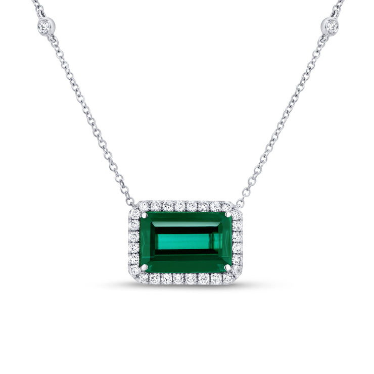 Uneek Precious Collection Halo Emerald Cut Indicolite Tourmaline Brooch Pendant