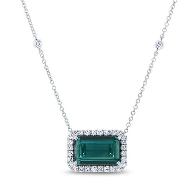 Uneek Precious Collection Halo Emerald Cut Green Tourmaline Brooch Pendant