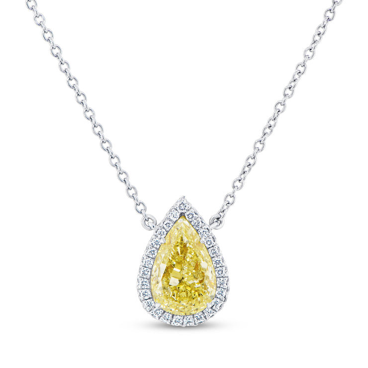 Uneek Natureal Collection Halo Pear Shaped Fancy Yellow Diamond Anniversary Pendant