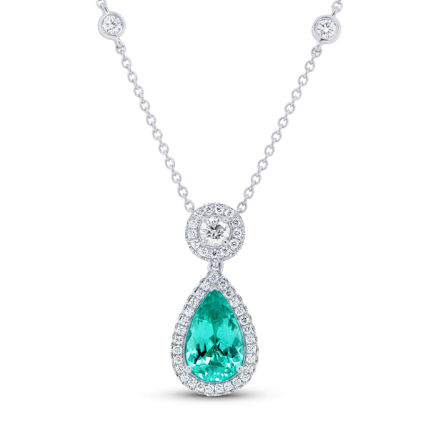 Uneek Precious Collection Halo Pear Shaped Paraiba Brooch Pendant