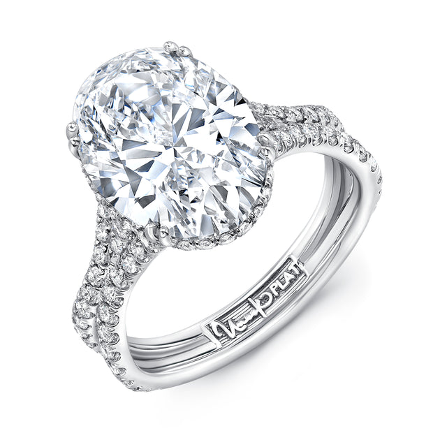 Uneek Signature Collection Under-Halo Oval Shaped Diamond Engagement Ring