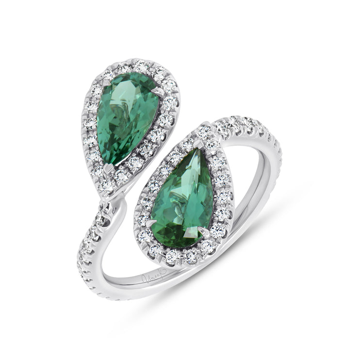 Uneek Precious Collection Bypass Pear Shaped Green Tourmaline Engagement Ring