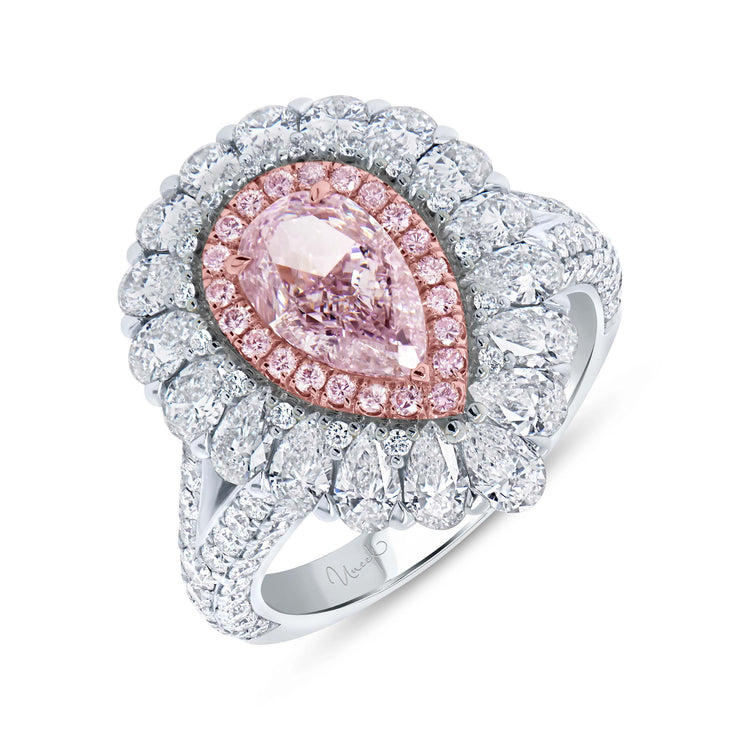 Uneek Natureal Collection Double-Halo Pear Shaped Light Pink Diamond Engagement Ring