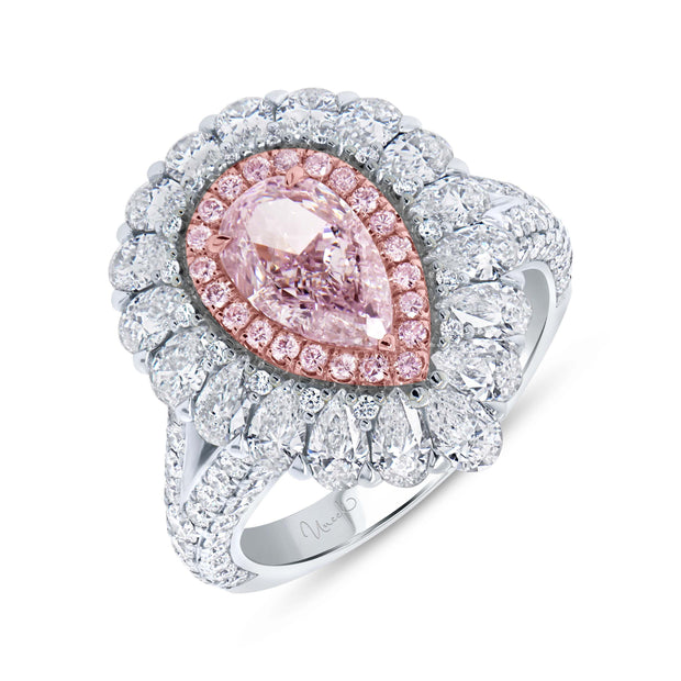 Uneek Natureal Collection Double-Halo Pear Shaped Light Pink Diamond Engagement Ring