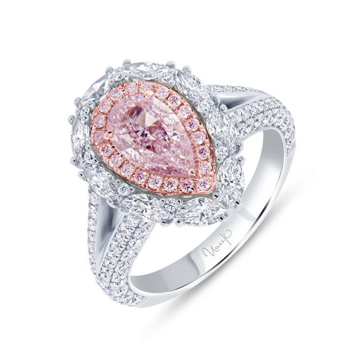 Uneek Natureal Collection Double-Halo Pear Shaped Light Pink Diamond Engagement Ring