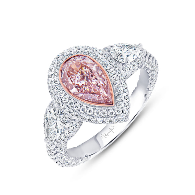 Uneek Natureal Collection 3-Sided Pear Shaped Light Pink Diamond Engagement Ring