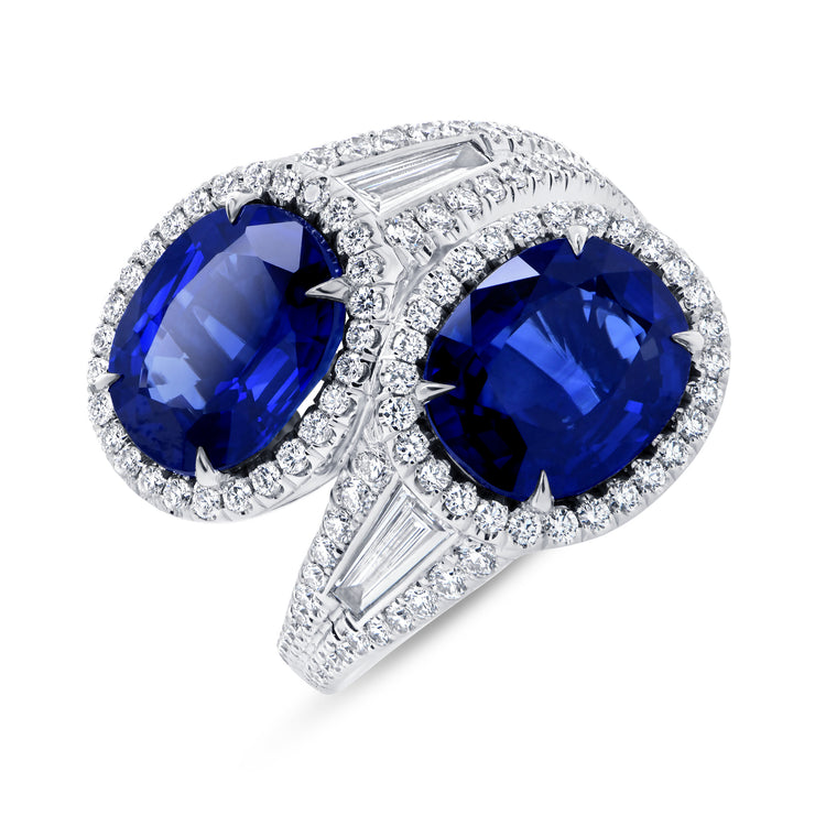 Uneek Precious Collection Bypass Oval Shaped Blue Sapphire Anniversary Ring