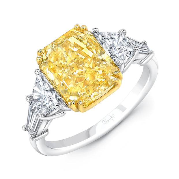 Uneek Natureal Collection Three-Stone Radiant Yellow Diamond Engagement Ring