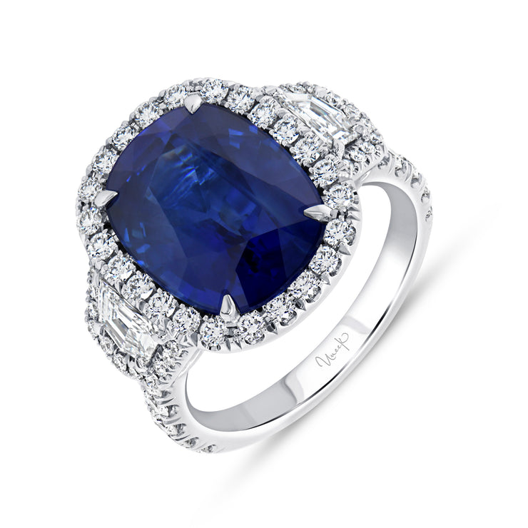 Uneek Precious Collection Cushion Cut Blue Sapphire Fashion Ring