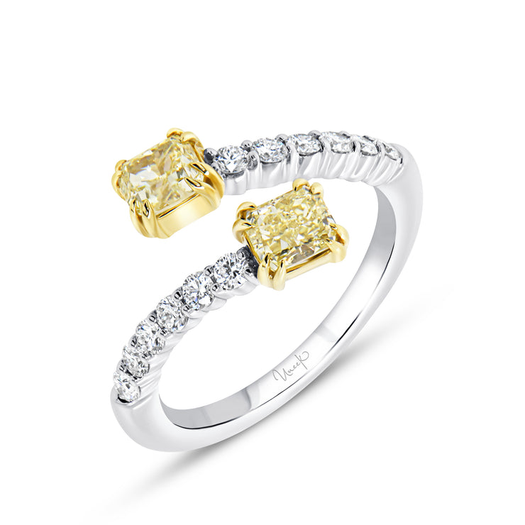 Uneek Natureal Collection Bypass Radiant Fancy Yellow Diamond Anniversary Ring