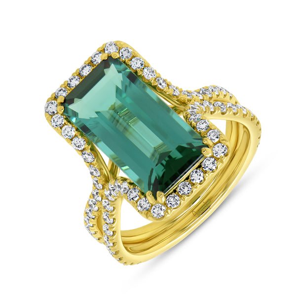 Uneek Precious Collection Split-Shank Emerald Cut Green Tourmaline Engagement Ring