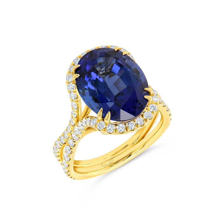 Uneek Precious Collection Halo Oval Shaped Tanzanite Engagement Ring