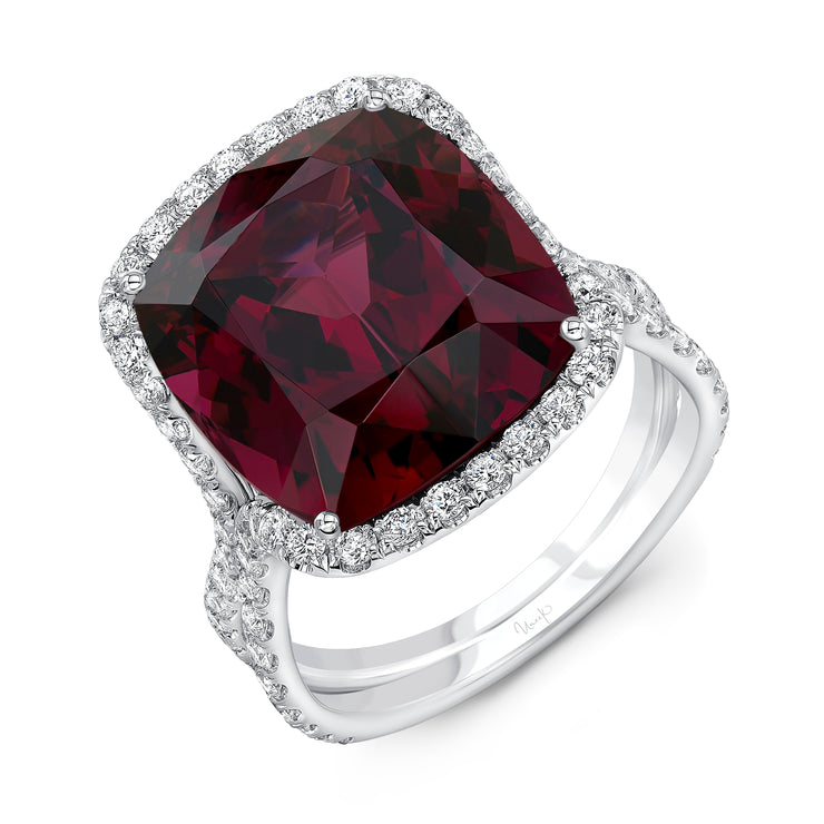 Uneek Precious Collection Halo Cushion Cut Garnet Fashion Ring