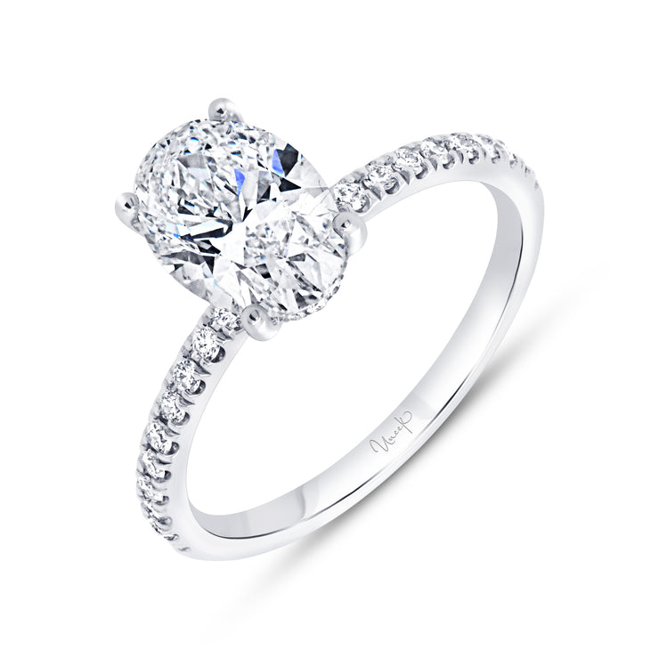 Uneek Signature Collection Under-Halo Oval Shaped Diamond Engagement Ring