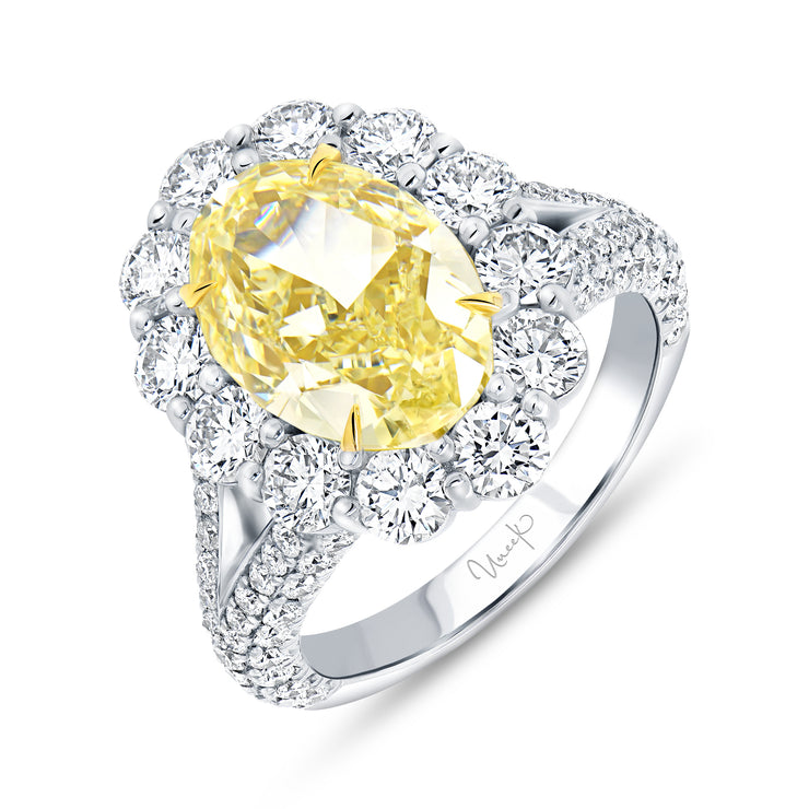 Uneek Natureal Collection Halo Oval Shaped Yellow Diamond Engagement Ring