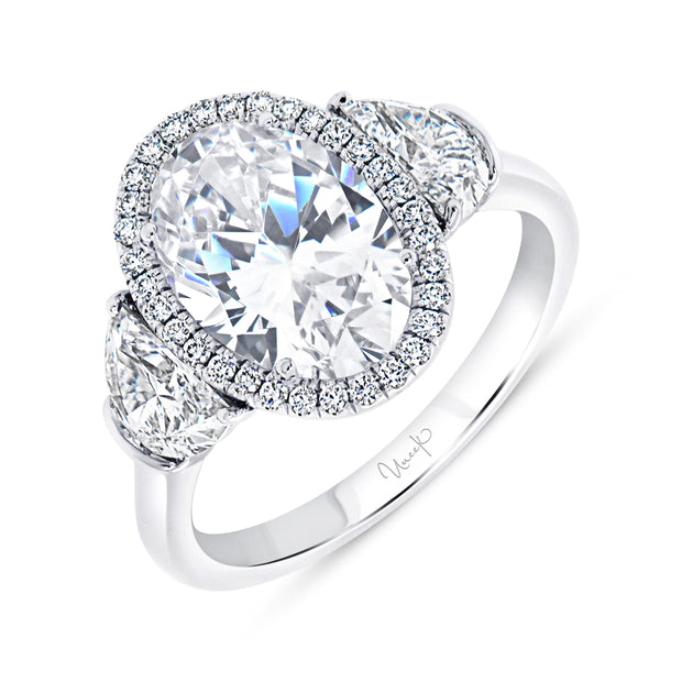 Uneek Signature Collection Three-Stone Oval Shaped Diamond Engagement Ring