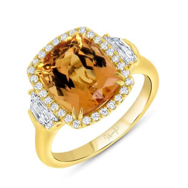 Uneek Precious Collection Three-Stone Cushion Cut Topaz Engagement Ring