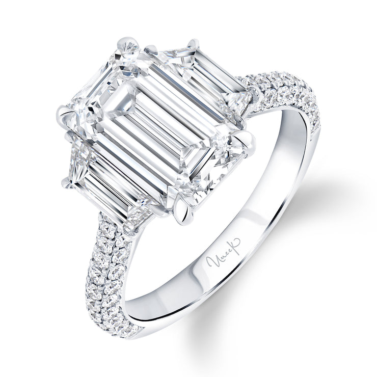 Uneek Signature Collection Three-Stone Emerald Cut Diamond Engagement Ring