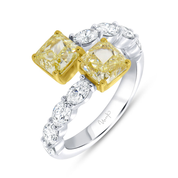 Uneek Natureal Collection Bypass Radiant Fancy Light Yellow Diamond Fashion Ring