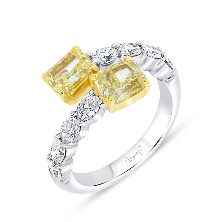 Uneek Natureal Collection Bypass Radiant Fancy Yellow Diamond Fashion Ring