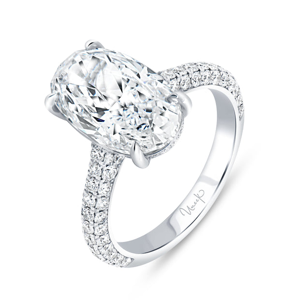 Uneek Signature Collection 3-Sided Oval Shaped Diamond Engagement Ring