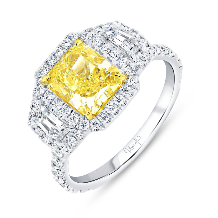 Uneek Natureal Collection Three-Stone Radiant Yellow Diamond Engagement Ring