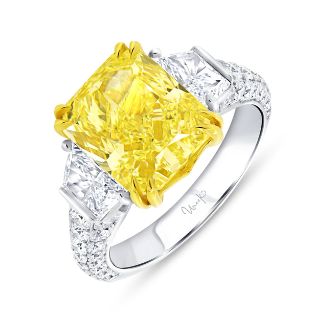 Uneek Natureal Collection Three-Stone Radiant Yellow Diamond Engagement Ring