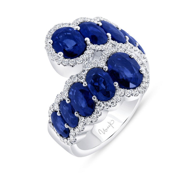 Uneek Precious Collection Bypass Oval Shaped Blue Sapphire Anniversary Ring