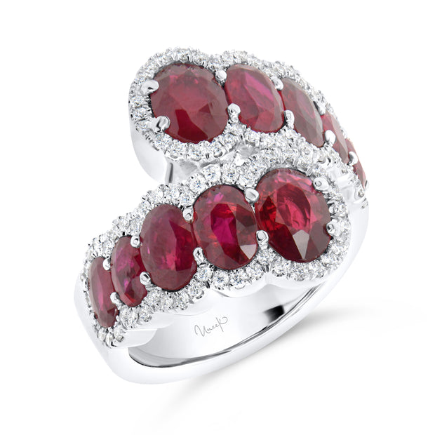 Uneek Precious Collection Bypass Oval Shaped Ruby Anniversary Ring