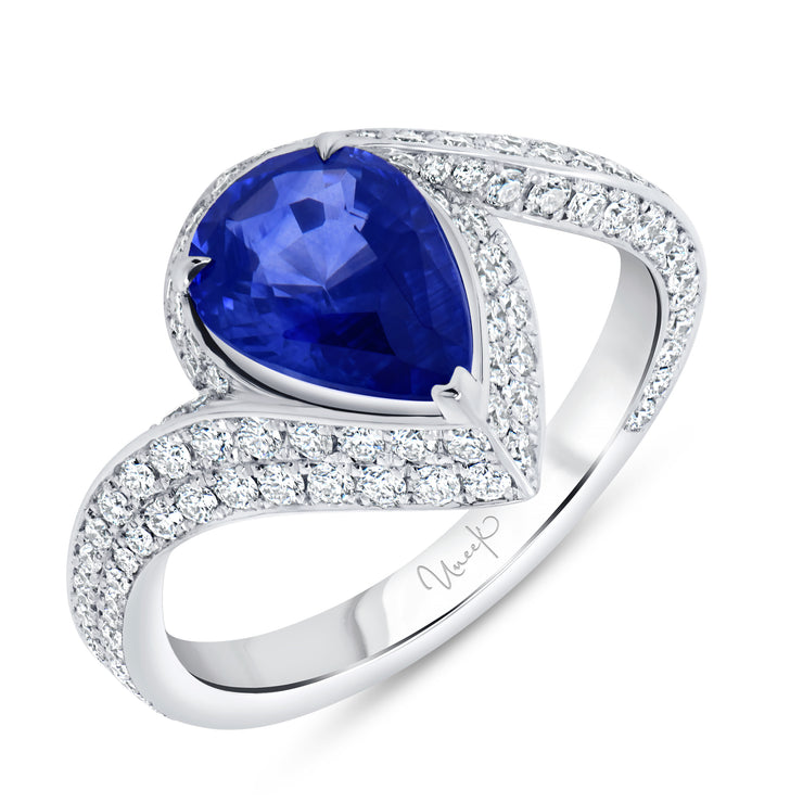 Uneek Precious Collection Bypass Pear Shaped Blue Sapphire Engagement Ring