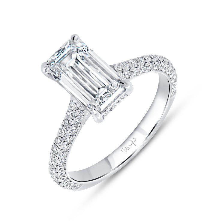 Uneek Timeless Collection Under-Halo Emerald Cut Diamond Engagement Ring