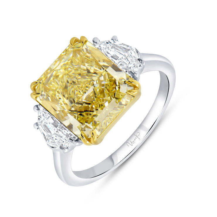 Uneek Natureal Collection Three-Stone Radiant Fancy Yellow Diamond Engagement Ring