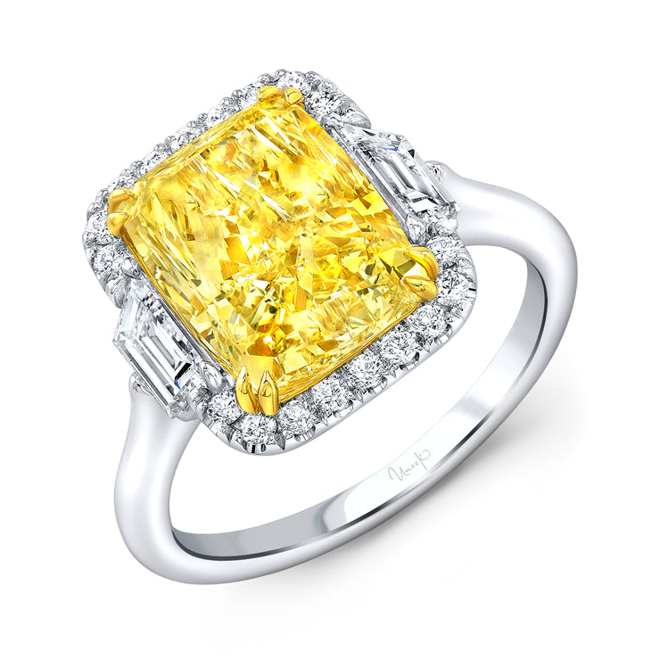 Uneek Natureal Collection Halo Cushion Cut Yellow Diamond Engagement Ring